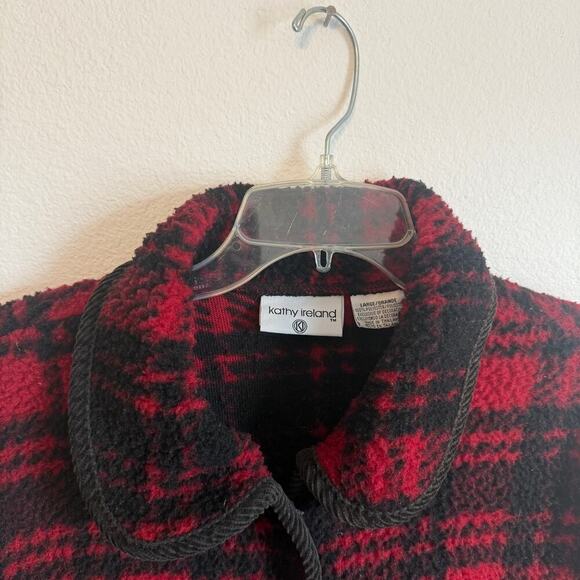 Vintage Kathy Ireland Plaid Jacket Coat Oversize Size L Fleece Warm Hunter Barn - Picture 3 of 7